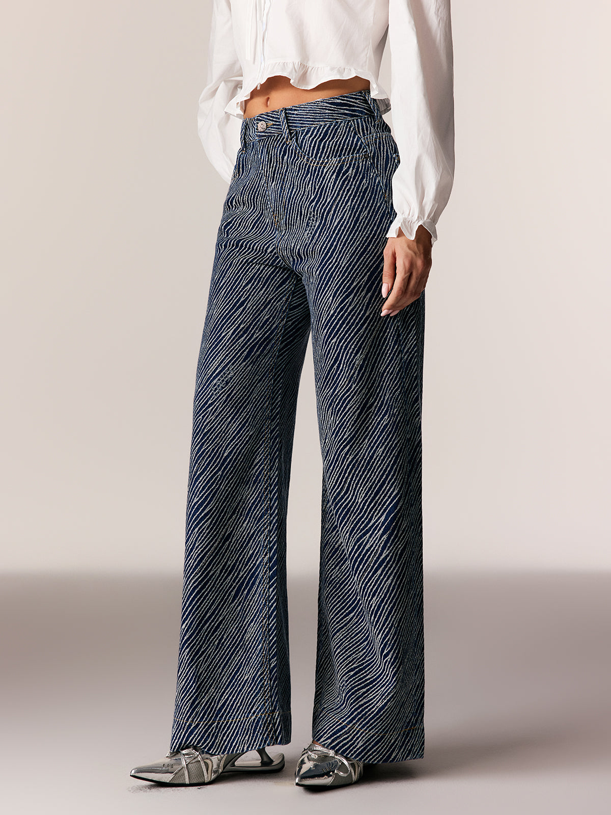 Ederne Çizgili Straight Jean Pantolon