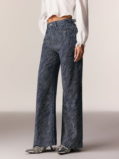 Ederne Çizgili Straight Jean Pantolon