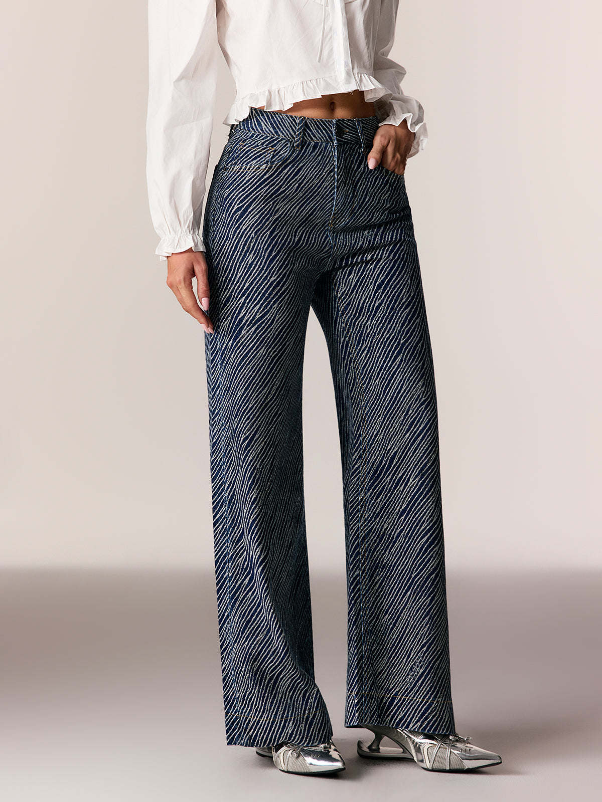 Ederne Çizgili Straight Jean Pantolon
