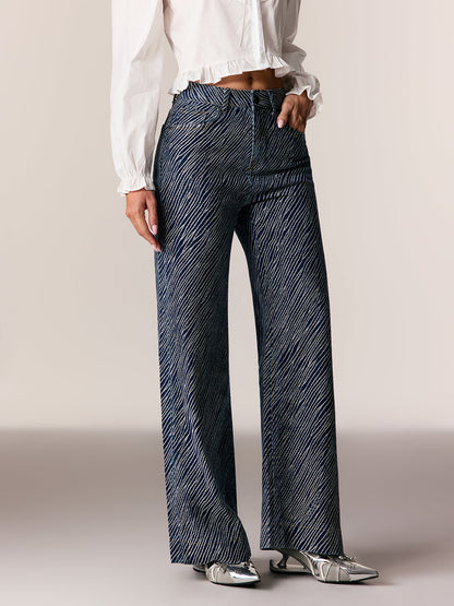 Ederne Çizgili Straight Jean Pantolon