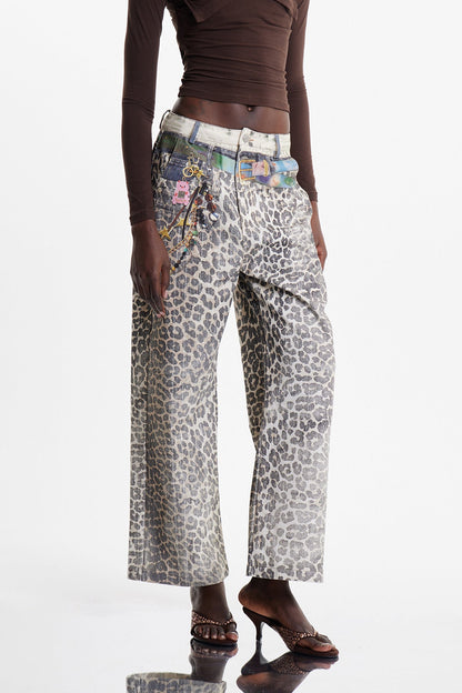 Ekkehardt Ağartılmış Leopar Desenli Jean Pantolon