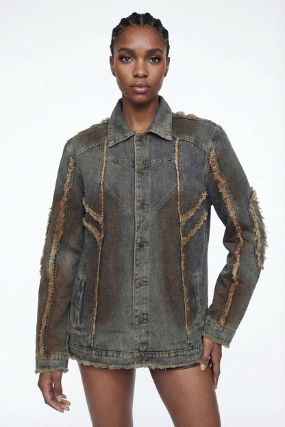 Elise Püskül Detaylı Dekonstrüksiyon Denim Ceket