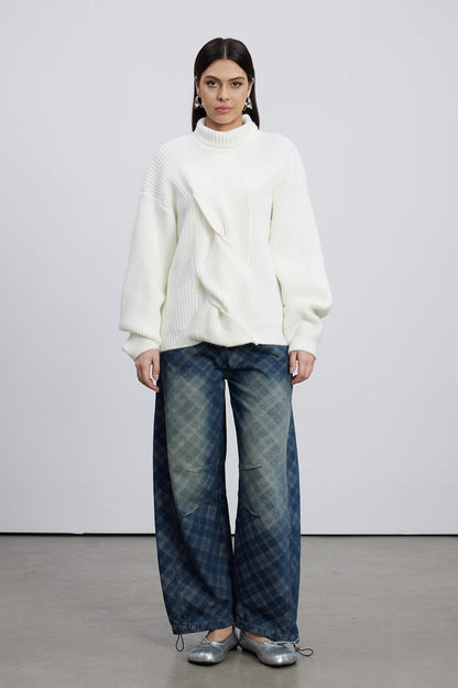 Emelia Izgara Desenli Barrel Jean Pantolon