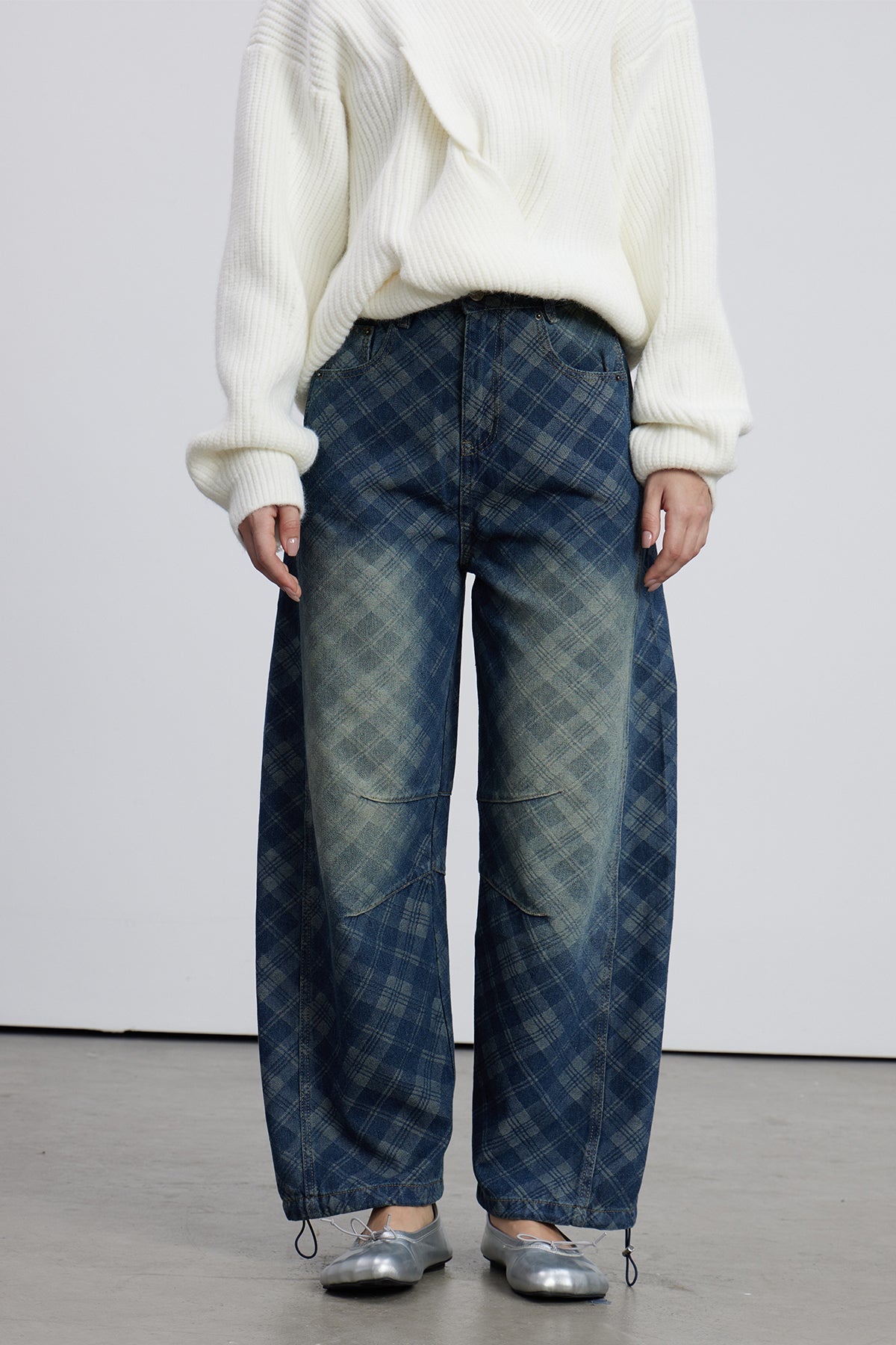 Emelia Izgara Desenli Barrel Jean Pantolon