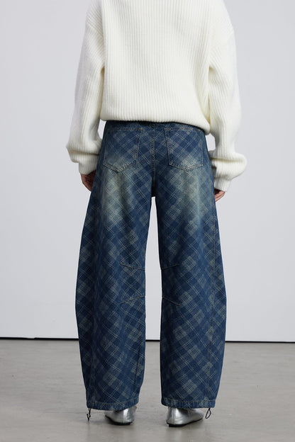 Emelia Izgara Desenli Barrel Jean Pantolon