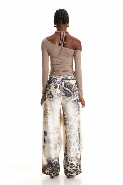 Ender Pearl Leopar Ağartılmış Jean Pantolon
