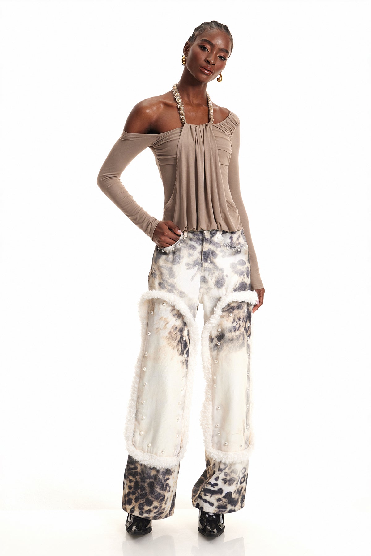 Ender Pearl Leopar Ağartılmış Jean Pantolon