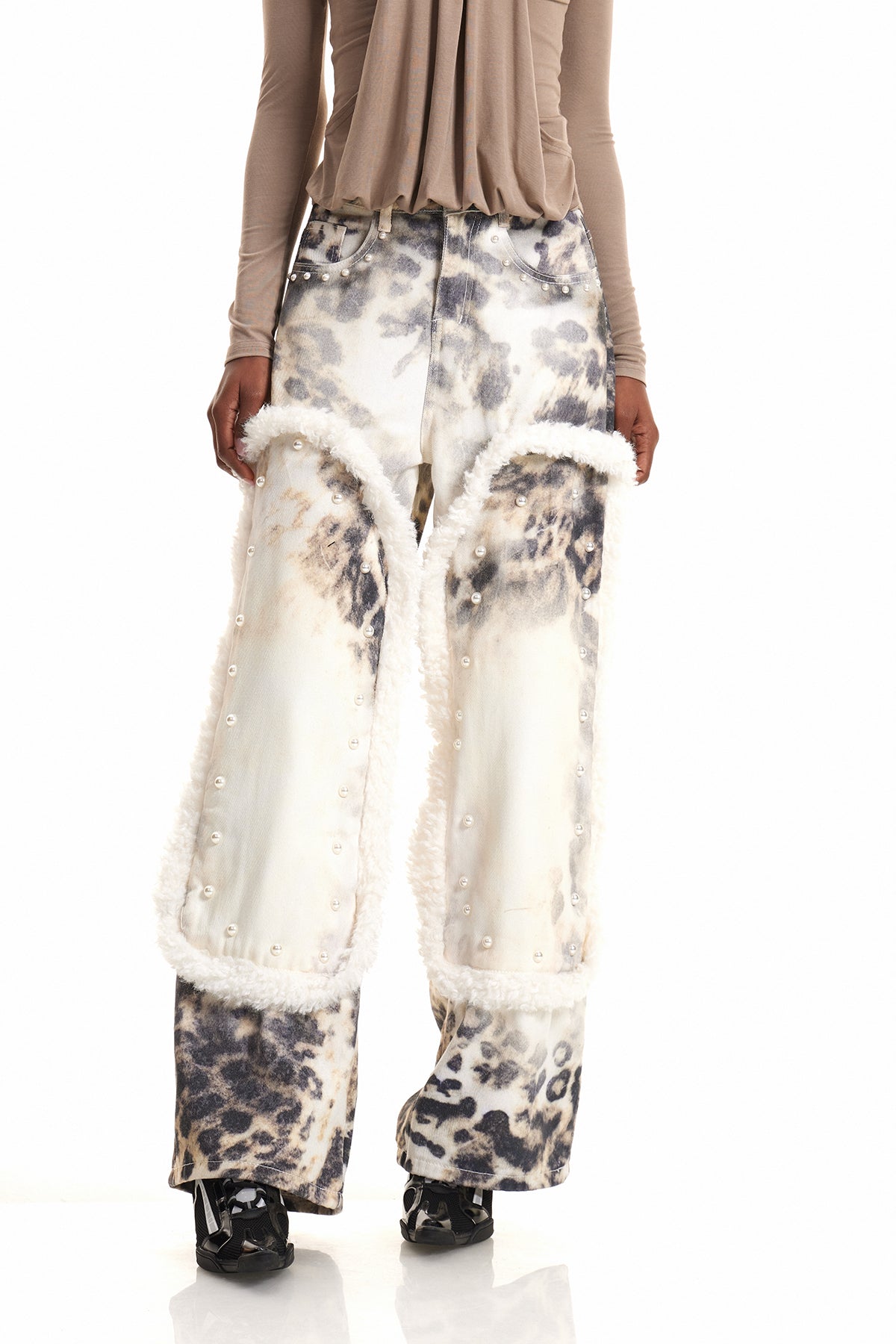 Ender Pearl Leopar Ağartılmış Jean Pantolon