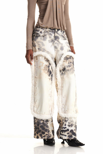 Ender Pearl Leopar Ağartılmış Jean Pantolon
