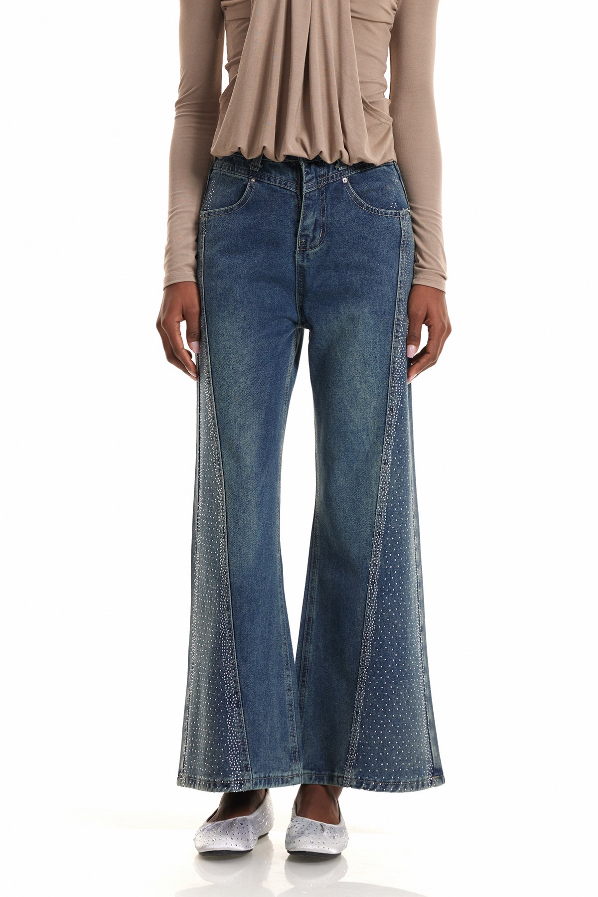 Endika Taş İşlemeli Bootcut Jean Pantolon