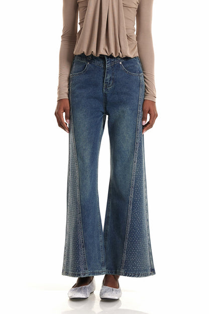 Endika Taş İşlemeli Bootcut Jean Pantolon