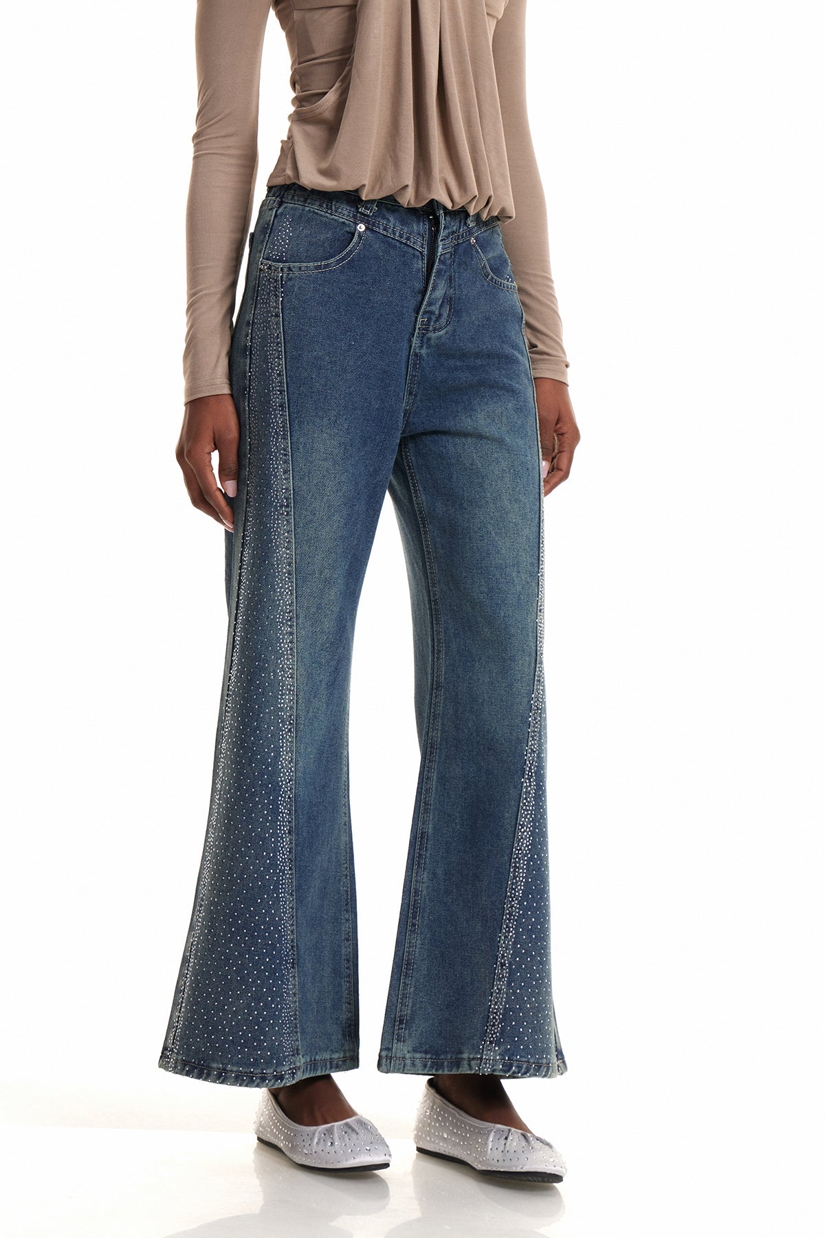 Endika Taş İşlemeli Bootcut Jean Pantolon