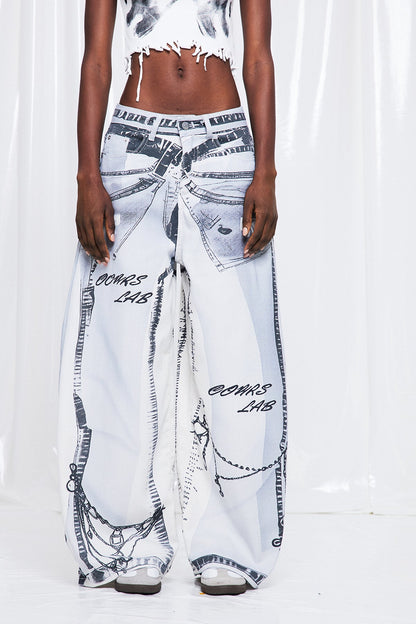Fredric Fiyonk Baskılı Barrel Jean Pantolon