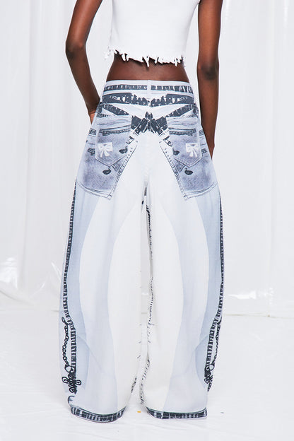 Fredric Fiyonk Baskılı Barrel Jean Pantolon