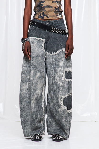 Frida Püskül Baskılı Barrel Jean Pantolon