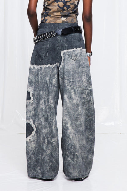 Frida Püskül Baskılı Barrel Jean Pantolon