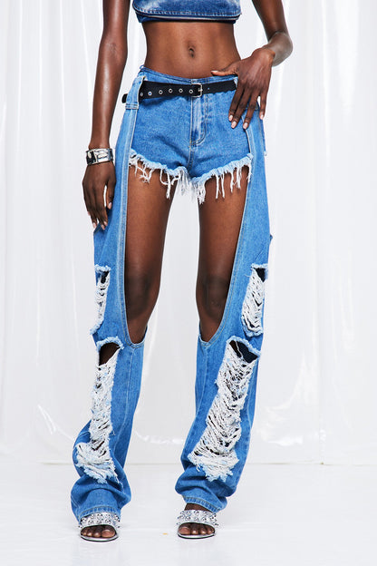 Fridubert Yırtık Cutout Baggy Jean Pantolon