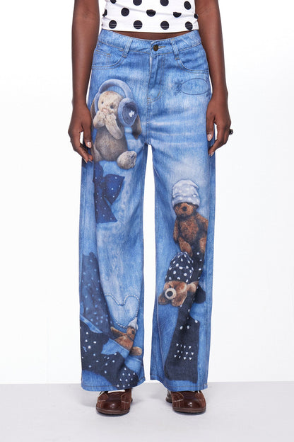 Fritz Baskı Detaylı Barrel Jean Pantolon