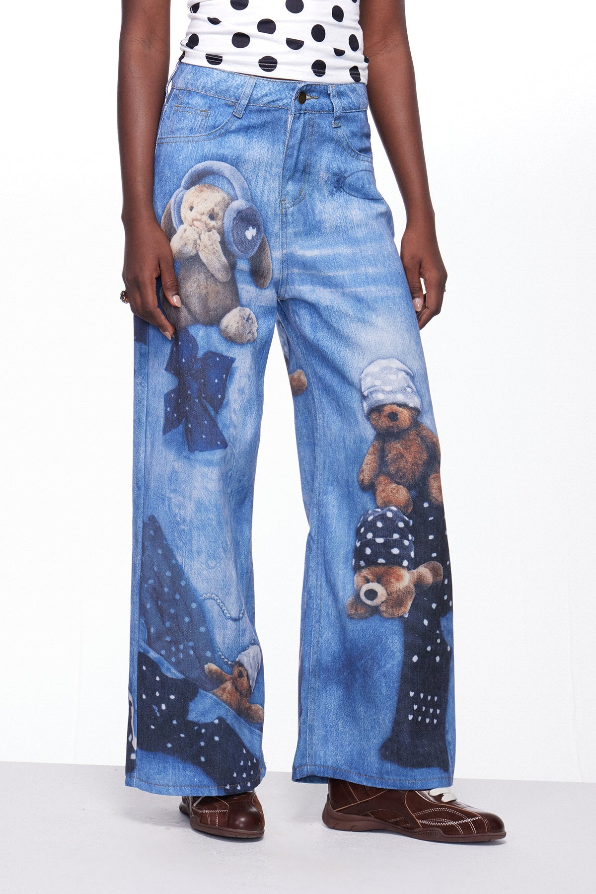 Fritz Baskı Detaylı Barrel Jean Pantolon