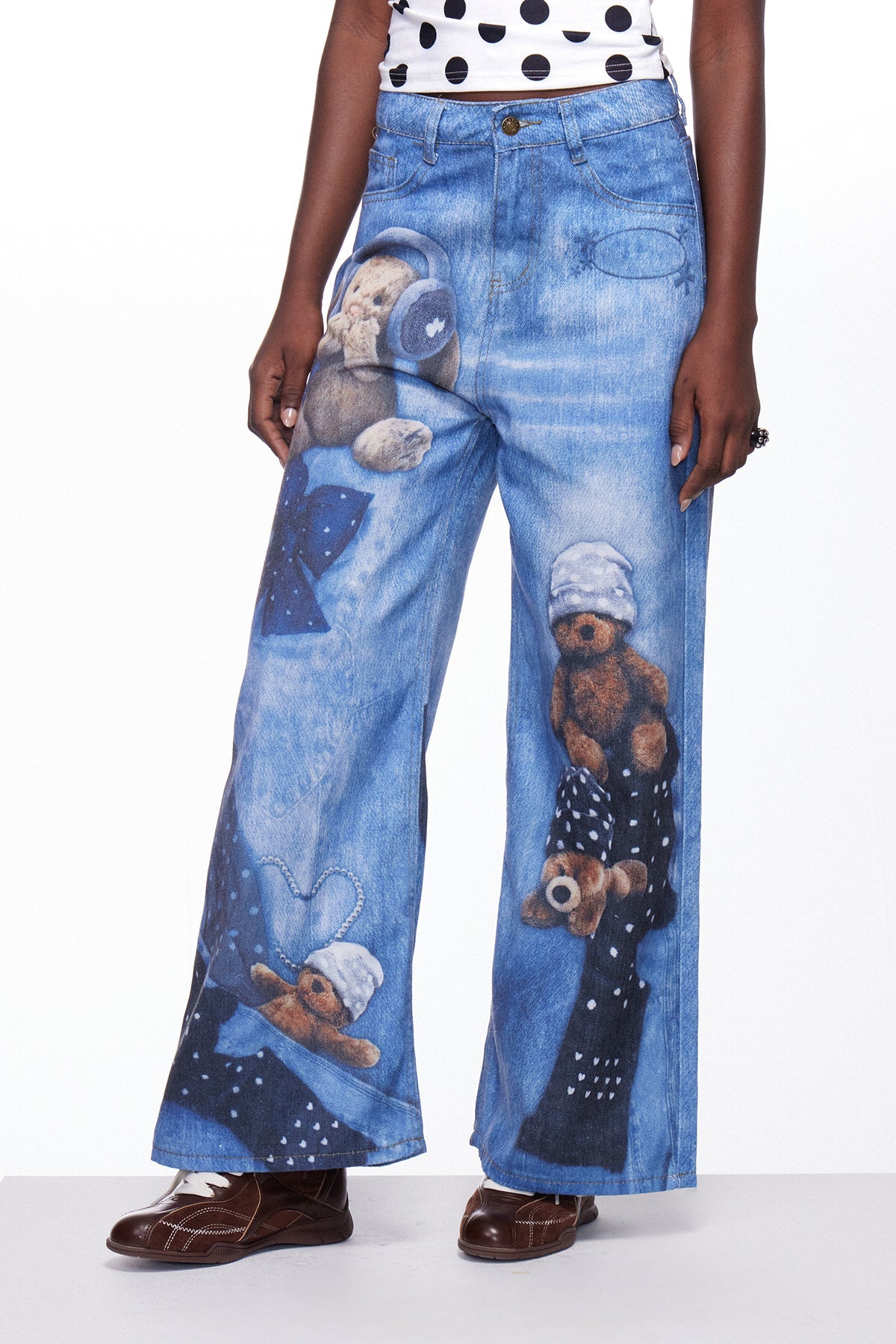 Fritz Baskı Detaylı Barrel Jean Pantolon