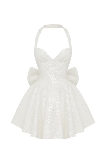 Georgette Mini Elbise - Fildişi