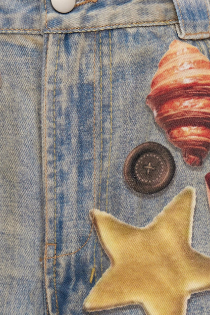 Galenos Ağartma Desenli Baggy Jean