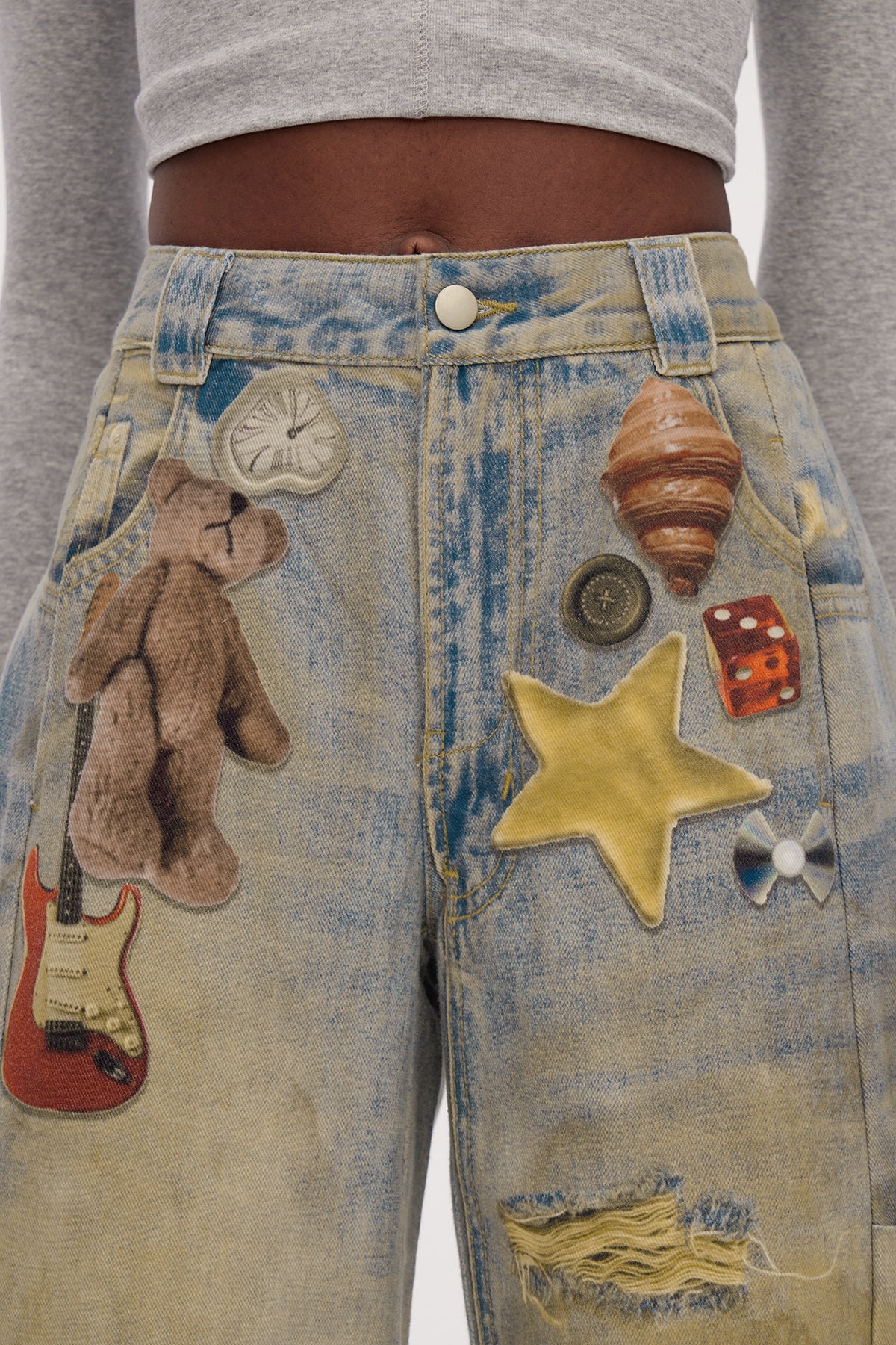 Galenos Ağartma Desenli Baggy Jean