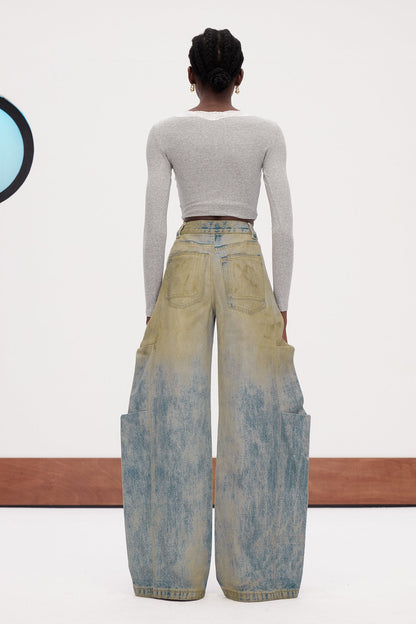 Galenos Ağartma Desenli Baggy Jean