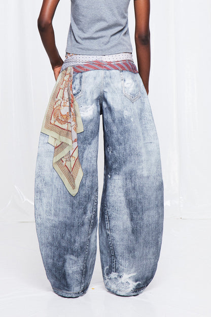 Ganymede Ağartılmış Baskılı Baggy Jean Pantolon