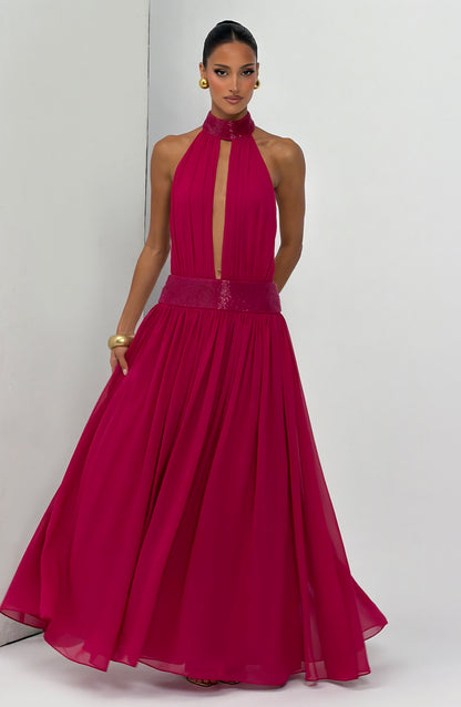 Rosalina Maxi Elbise - Ahududu