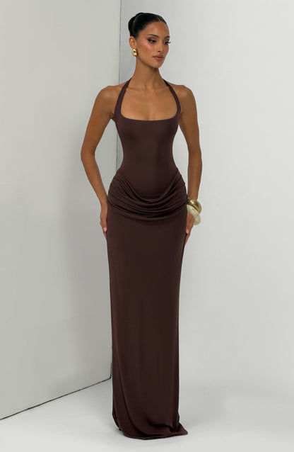 Sharona Maxi Elbise - Mürdüm Kahve