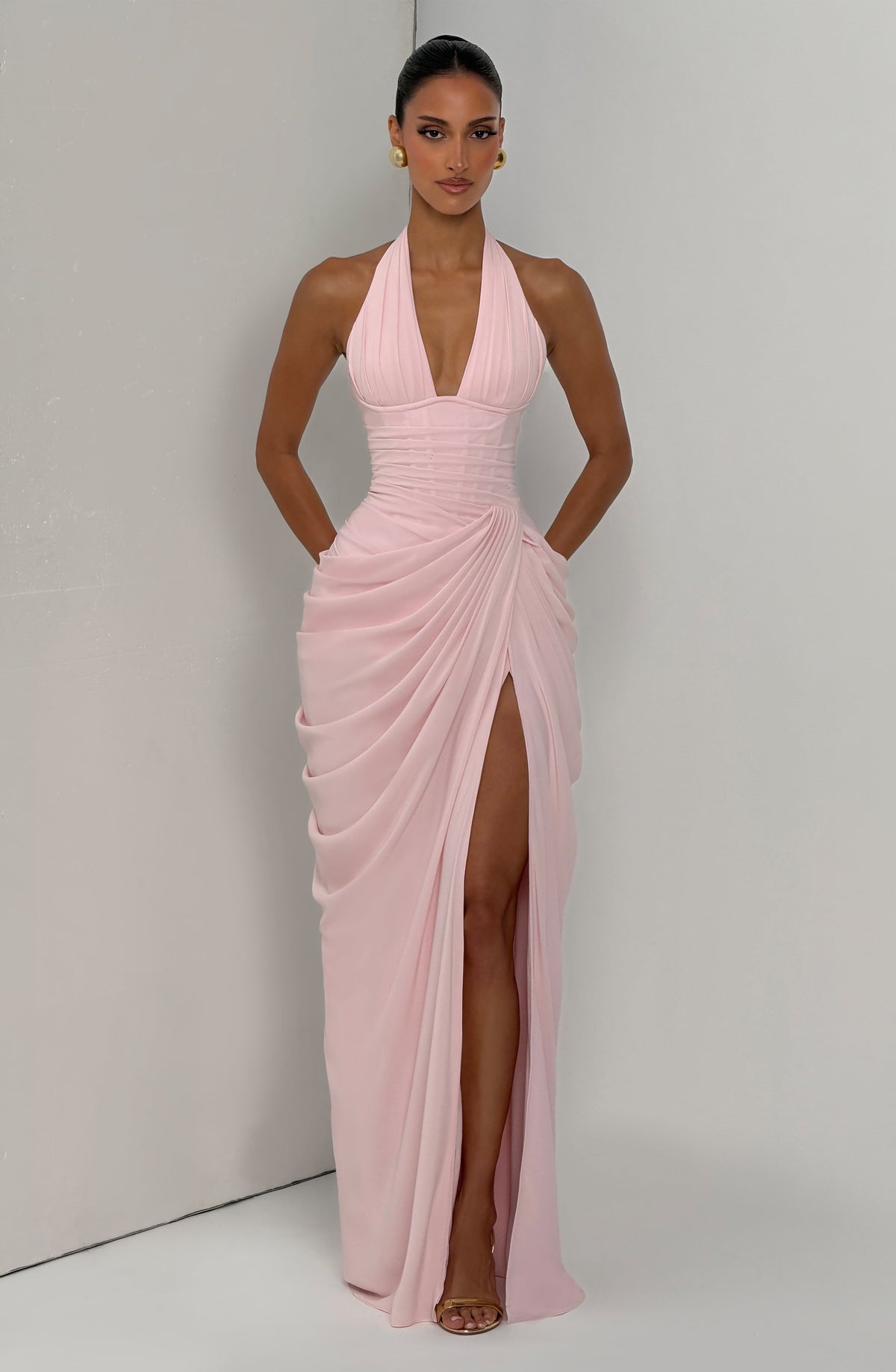 Minette Maxi Elbise - Pudra