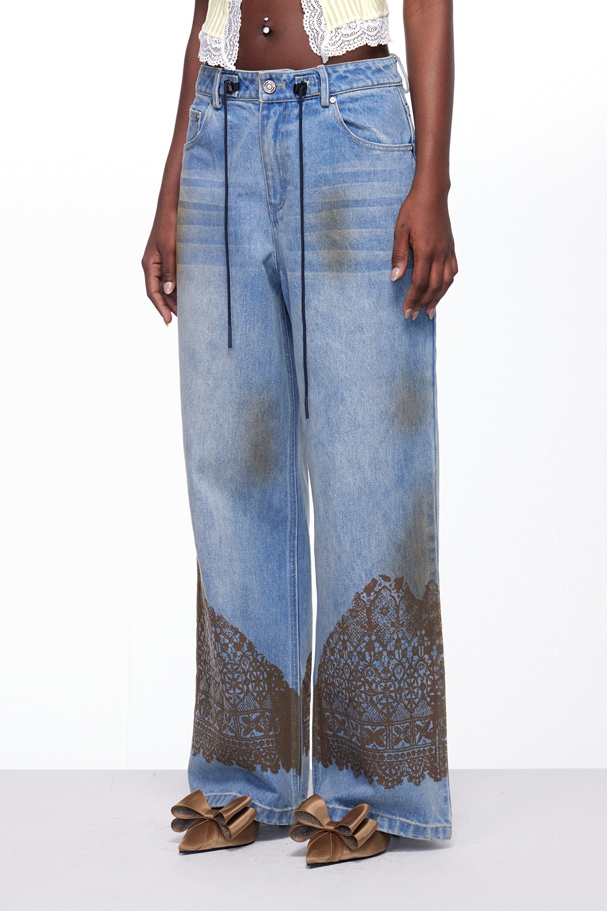 Igle Batik Dantel Baskılı Jean Pantolon