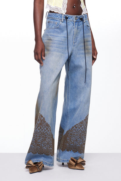 Igle Batik Dantel Baskılı Jean Pantolon