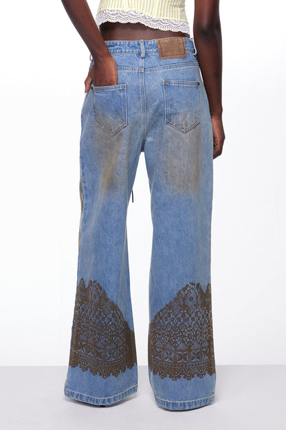 Igle Batik Dantel Baskılı Jean Pantolon