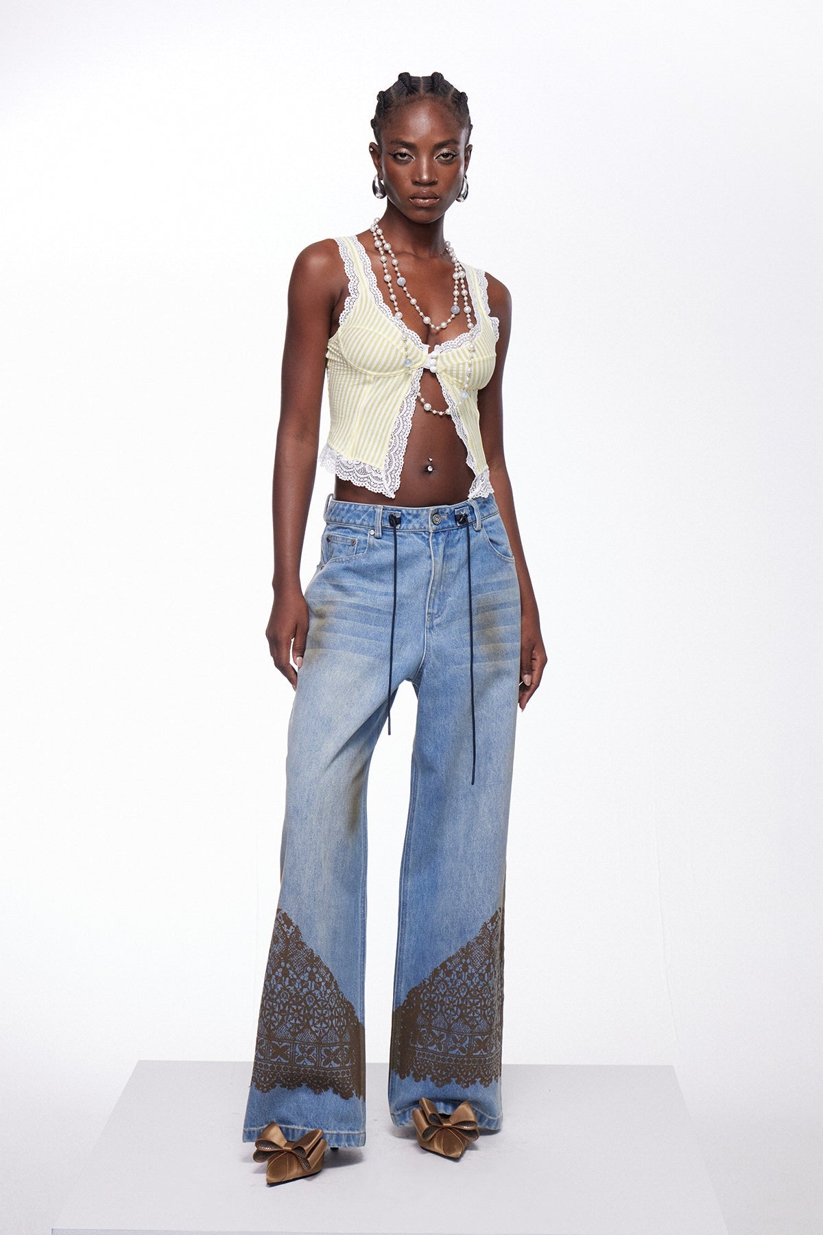 Igle Batik Dantel Baskılı Jean Pantolon