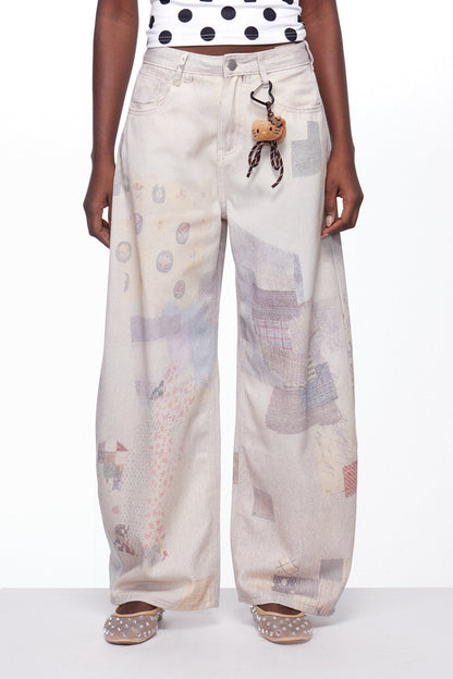 Igone Baskı Detaylı Baggy Jean Pantolon