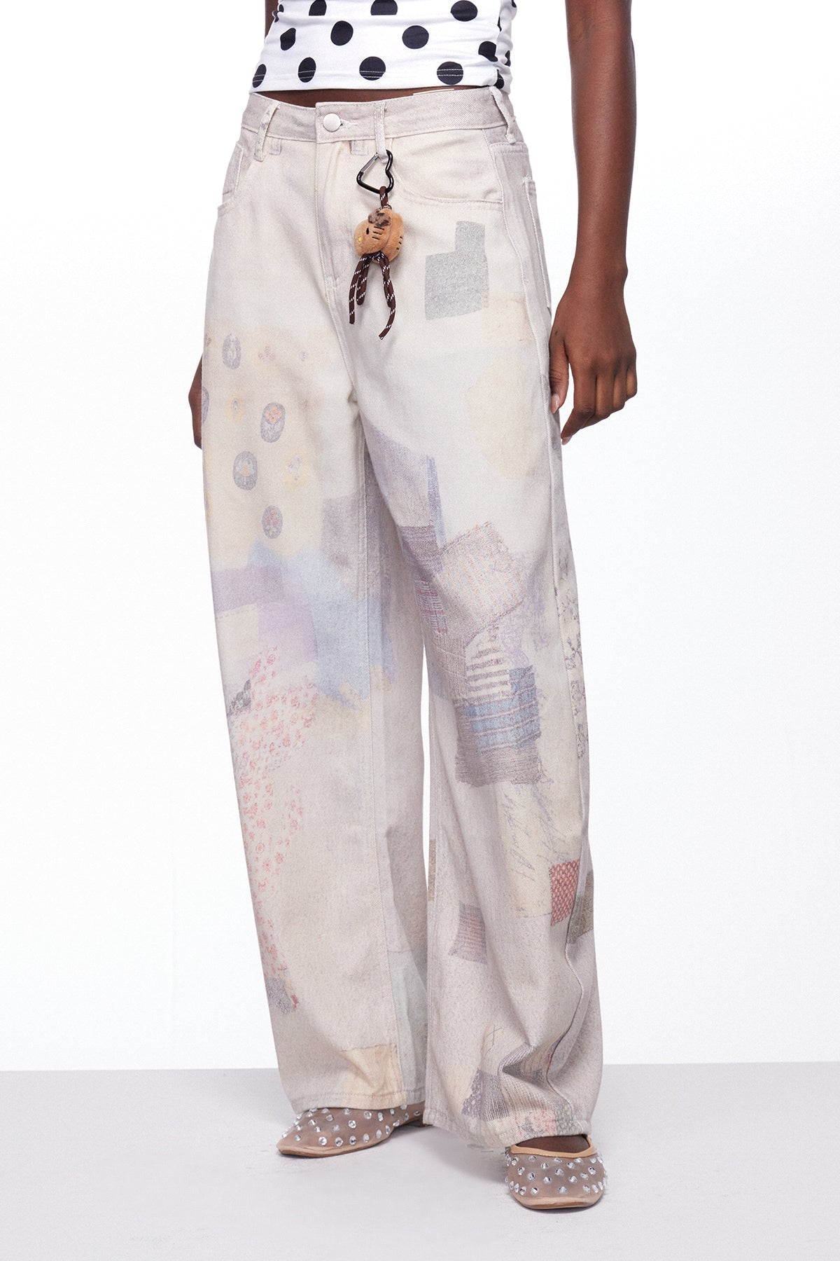 Igone Baskı Detaylı Baggy Jean Pantolon