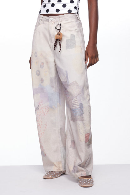 Igone Baskı Detaylı Baggy Jean Pantolon