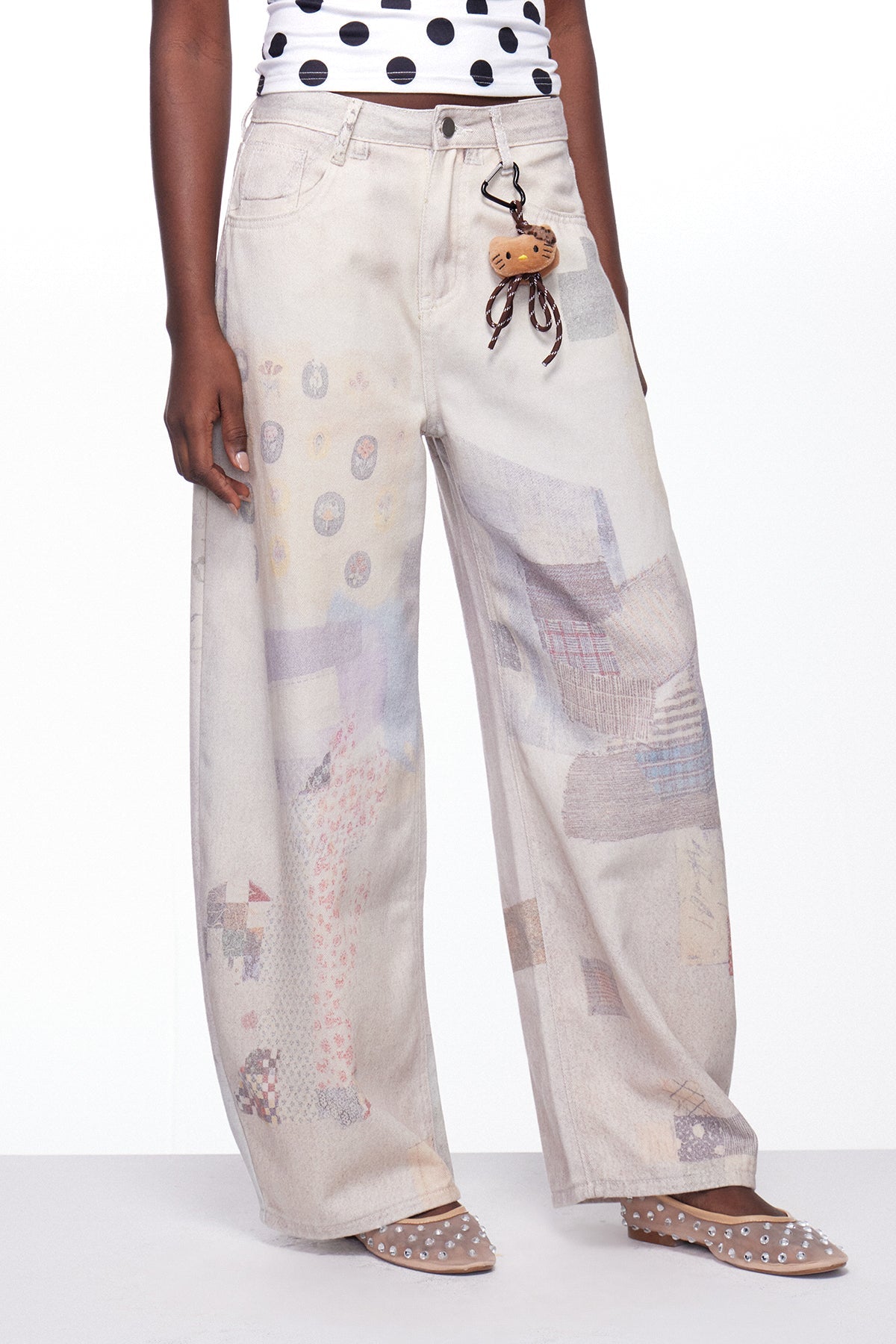 Igone Baskı Detaylı Baggy Jean Pantolon