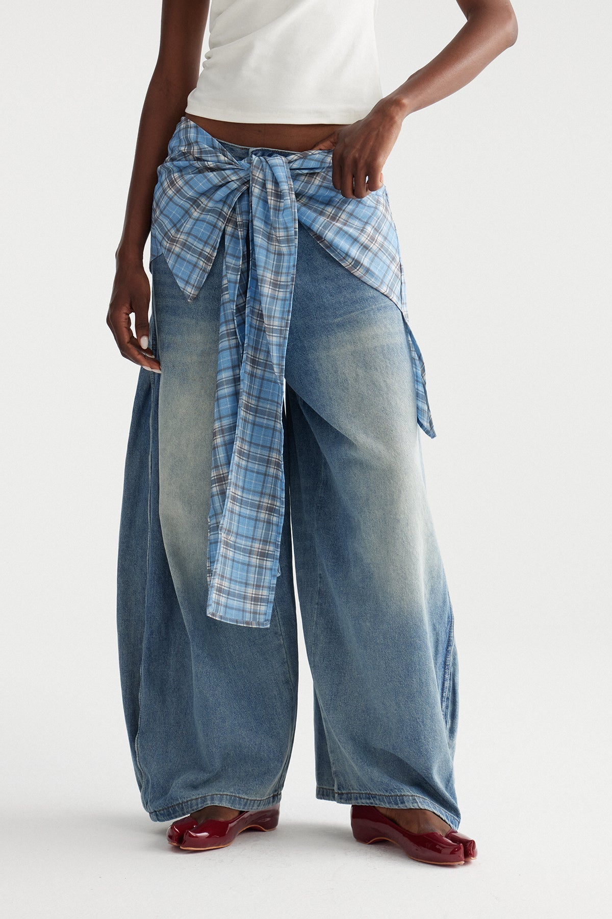 Ima Ekose Bağcıklı Jean Pantolon