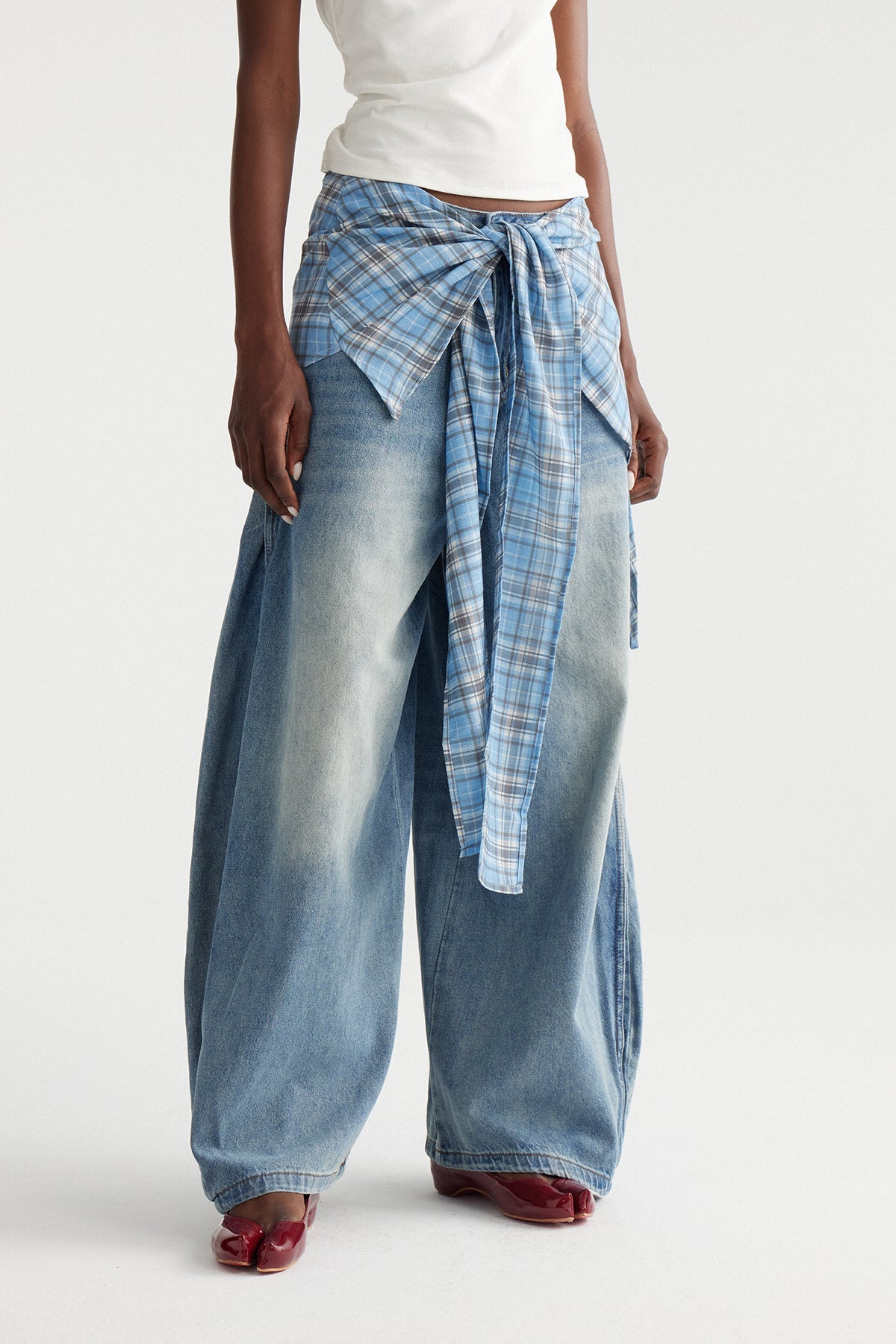 Ima Ekose Bağcıklı Jean Pantolon