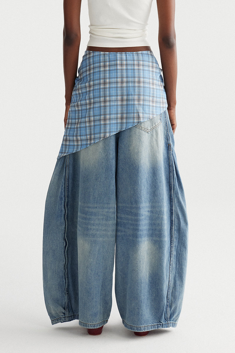 Ima Ekose Bağcıklı Jean Pantolon