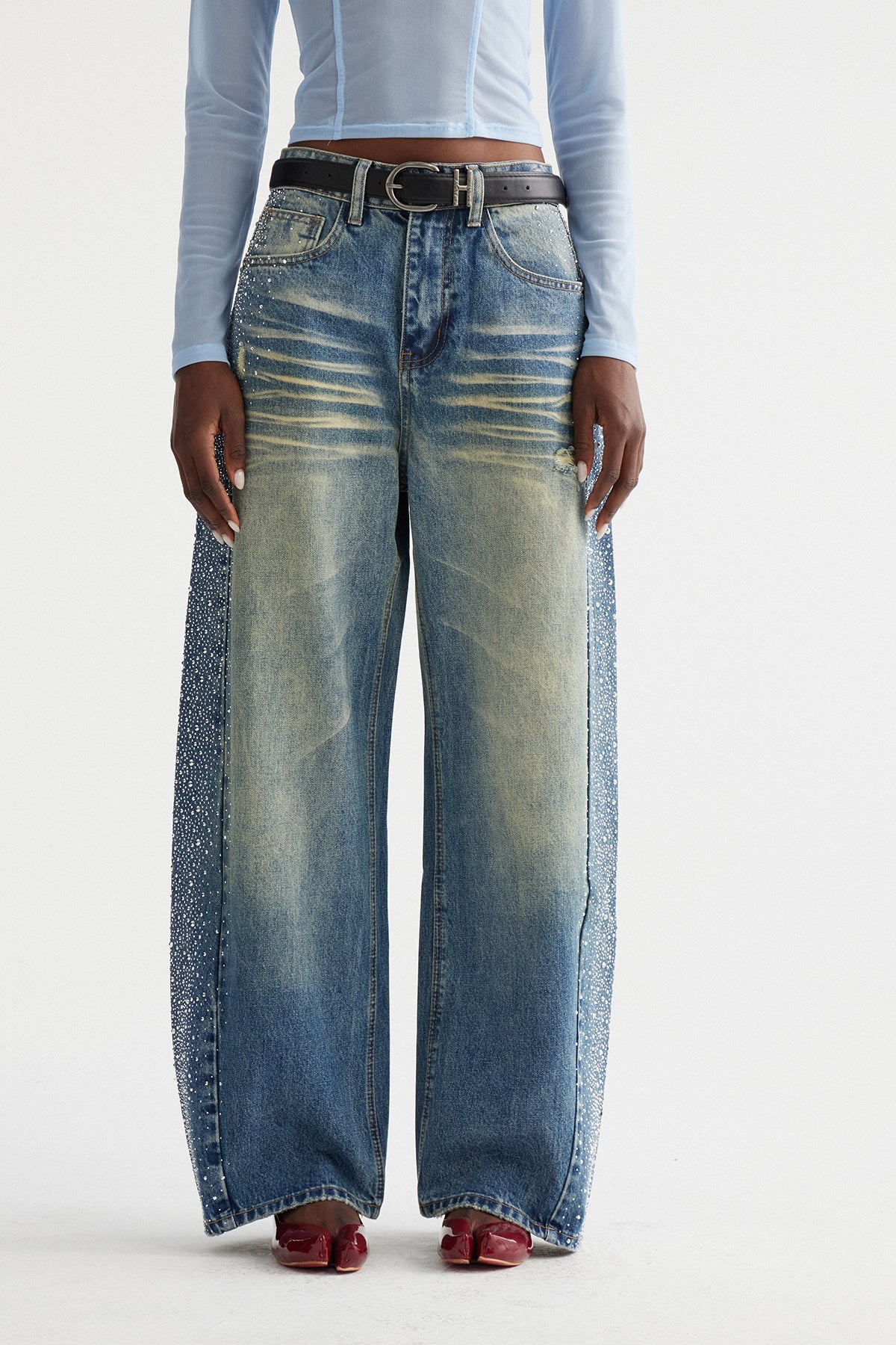 Inayat Taş İşlemeli Baggy Jean Pantolon