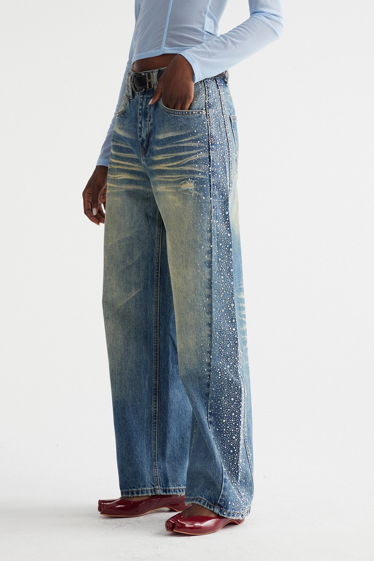 Inayat Taş İşlemeli Baggy Jean Pantolon