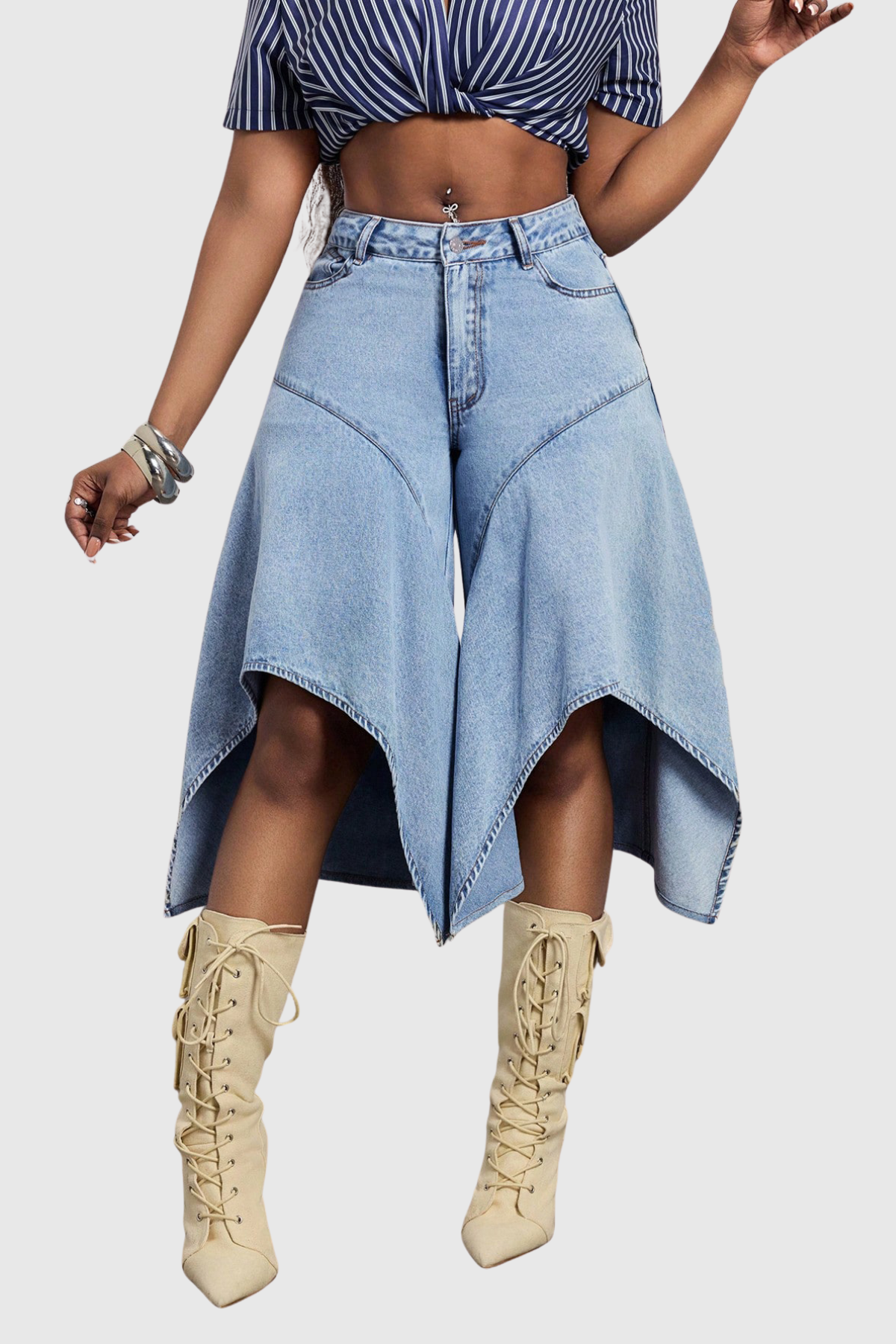 Innocenzo Fırfır Detaylı Capri Jean Pantolon