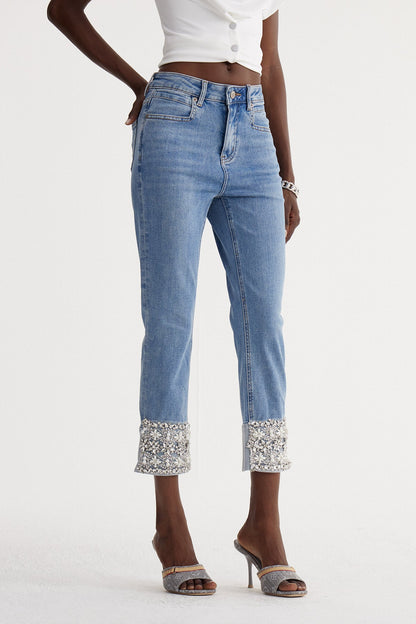 Iocasta Taş Detaylı Barrel Jean Pantolon