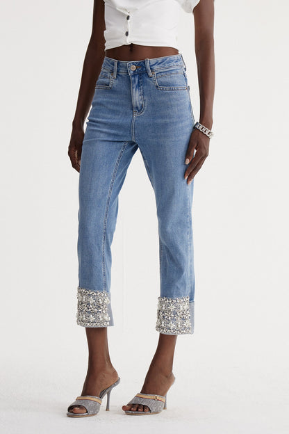 Iocasta Taş Detaylı Barrel Jean Pantolon