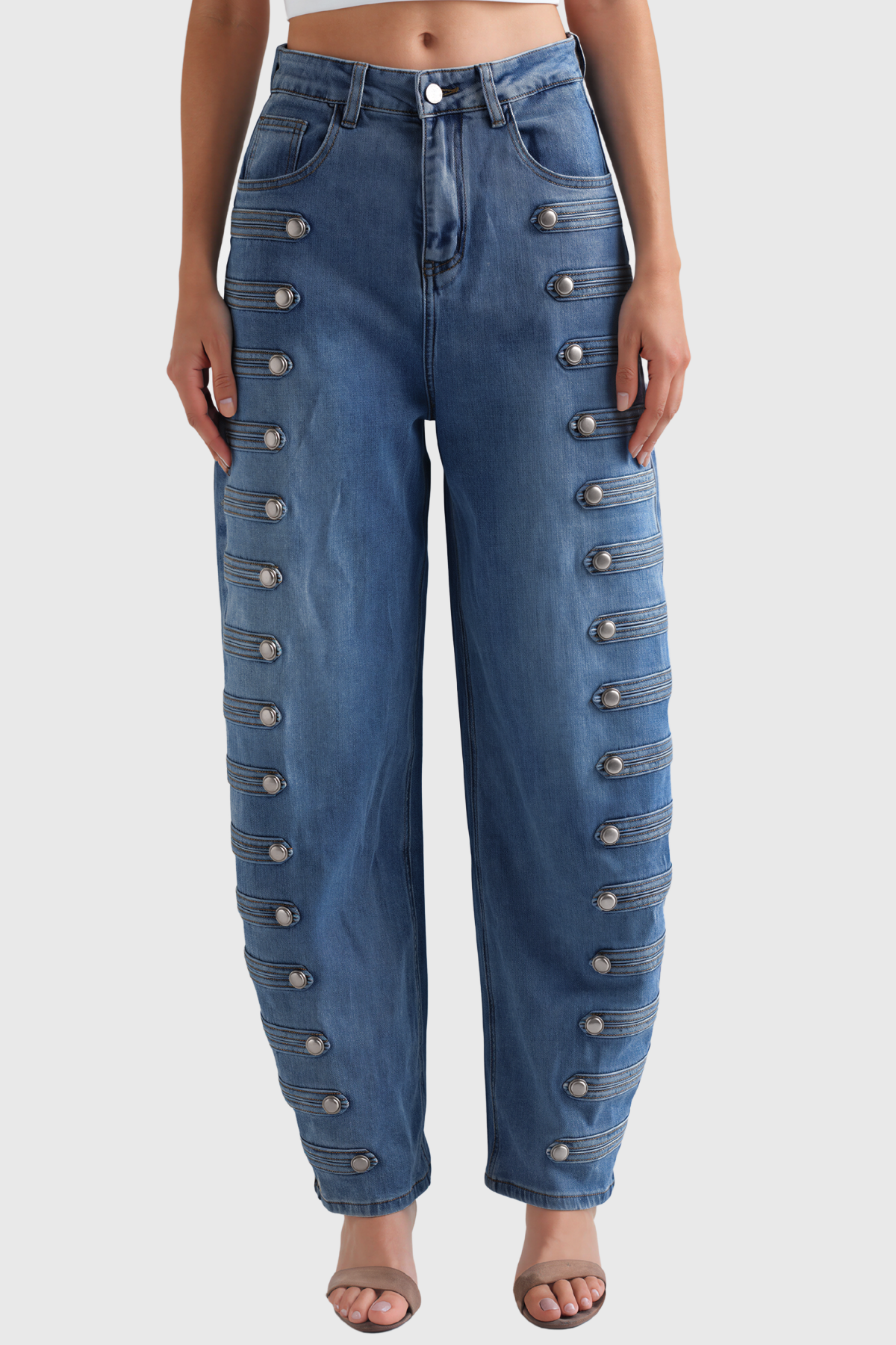 Ipati Düğme Detaylı Baggy Jean Pantolon