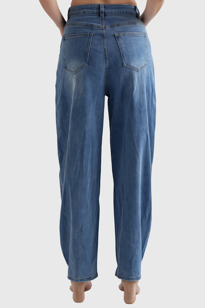 Ipati Düğme Detaylı Baggy Jean Pantolon